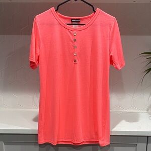 HEIMISH USA Bright Pink Lightweight Short Sleeve Henley